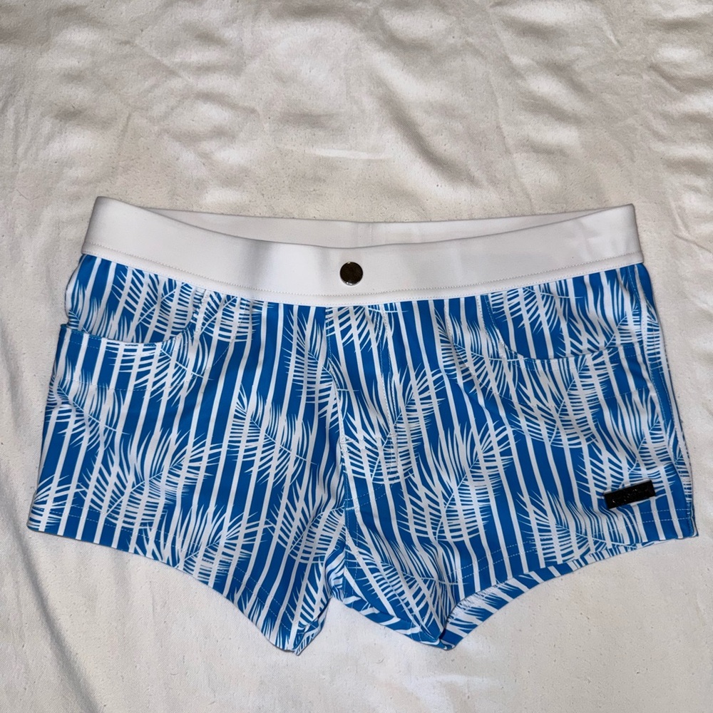 Andrew Christian Blue and White Swim Trunks Nautical Style